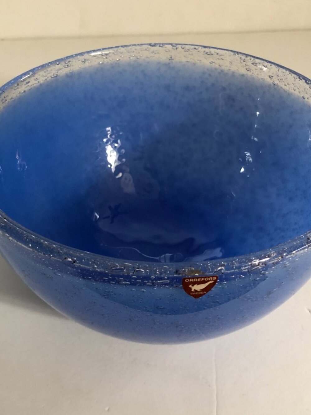 Ingeborg Lundin Orrefors Sweden Bubble Blue Glass Bowl